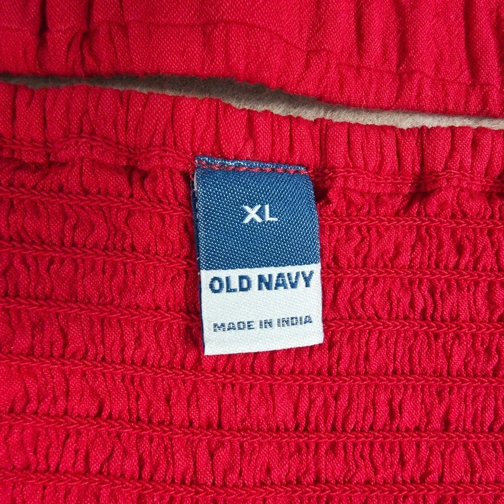 Old Navy Smocked Crepe Top Sz XL Long Puff Sleeve Red Square Neck